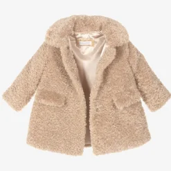 Monnalisa Coats & Jackets*Girls Beige Teddy Fleece Coat