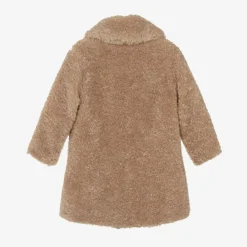 Monnalisa Coats & Jackets*Girls Beige Teddy Fleece Coat