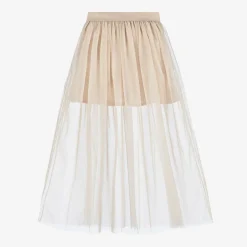 Monnalisa Skirts*Girls Beige Tulle Maxi Skirt