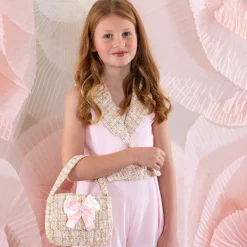 Patachou Bags*Girls Beige Tweed Bow Handbag (21cm)