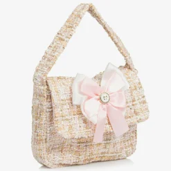 Patachou Bags*Girls Beige Tweed Bow Handbag (21cm)