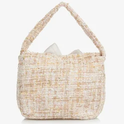 Patachou Bags*Girls Beige Tweed Bow Handbag (21cm)