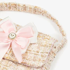 Patachou Bags*Girls Beige Tweed Bow Handbag (21cm)