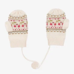 Bonpoint Gloves & Mittens*Girls Beige Wool & Cashmere Cherry Mittens