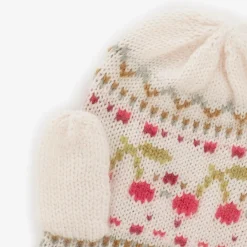 Bonpoint Gloves & Mittens*Girls Beige Wool & Cashmere Cherry Mittens