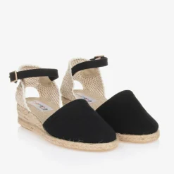 Pisamonas Espadrilles|Espadrilles*Girls Black & Beige Wedge Espadrilles