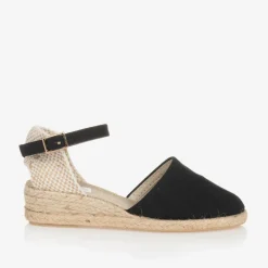 Pisamonas Espadrilles|Espadrilles*Girls Black & Beige Wedge Espadrilles