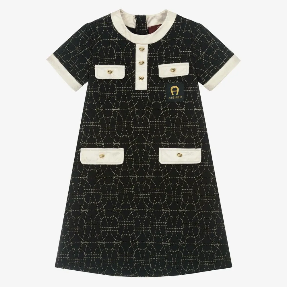 AIGNER Dresses*Girls Black & Gold Cotton Dress