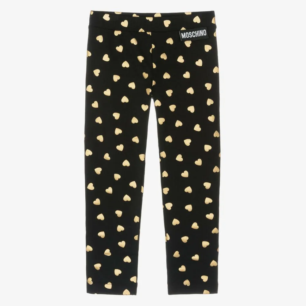Moschino Kid-Teen Leggings*Girls Black & Gold Heart Cotton Leggings