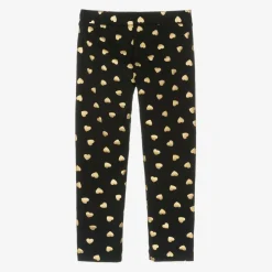 Moschino Kid-Teen Leggings*Girls Black & Gold Heart Cotton Leggings