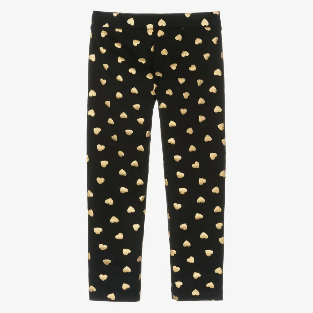 Moschino Kid-Teen Leggings*Girls Black & Gold Heart Cotton Leggings