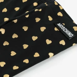 Moschino Kid-Teen Leggings*Girls Black & Gold Heart Cotton Leggings