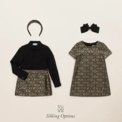 Moschino Kid-Teen Skirts*Girls Black & Gold Jacquard Skirt