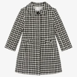 Patachou Coats & Jackets*Girls Black & Ivory Check Tweed Coat