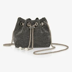 Fun amp; Fun Bags*Girls Black & Silver Diamanté Handbag (22cm)