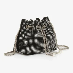 Fun amp; Fun Bags*Girls Black & Silver Diamanté Handbag (22cm)