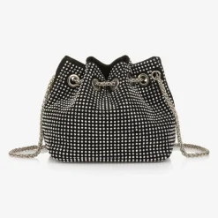 Fun amp; Fun Bags*Girls Black & Silver Diamanté Handbag (22cm)