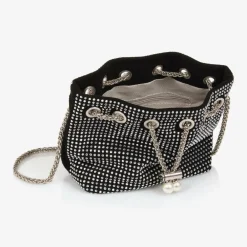 Fun amp; Fun Bags*Girls Black & Silver Diamanté Handbag (22cm)