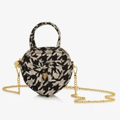 Angels Face Bags*Girls Black & Silver Houndstooth Bag (15cm) Black/Silver