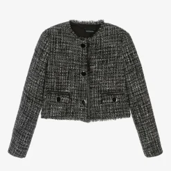 Monnalisa Coats & Jackets*Girls Black Bouclé Tweed Jacket