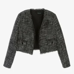 Monnalisa Coats & Jackets*Girls Black Bouclé Tweed Jacket