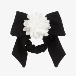 Patachou Hair Accessories*Girls Black Bow & Flower Hair Elastic