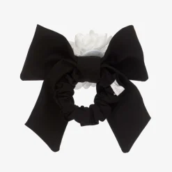Patachou Hair Accessories*Girls Black Bow & Flower Hair Elastic