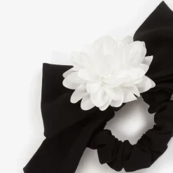 Patachou Hair Accessories*Girls Black Bow & Flower Hair Elastic