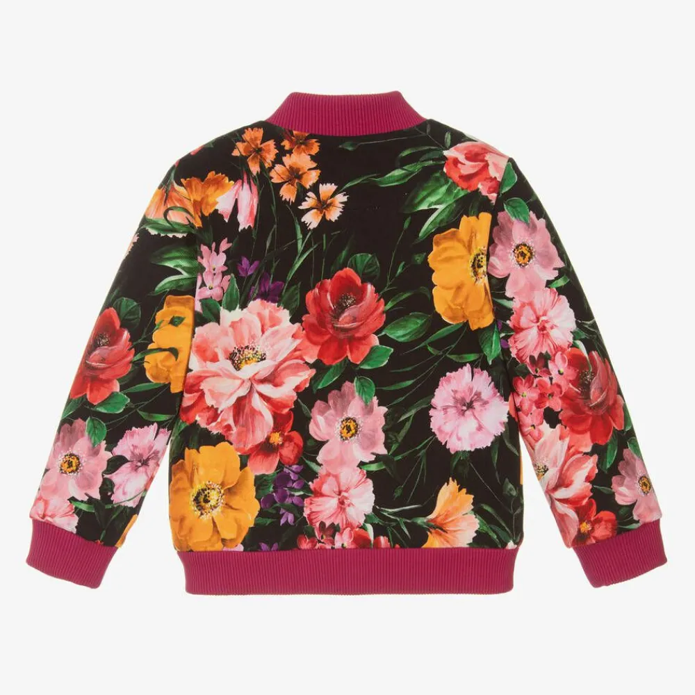 Dolce amp; Gabbana Tops*Girls Black Cotton Floral Zip-Up Top