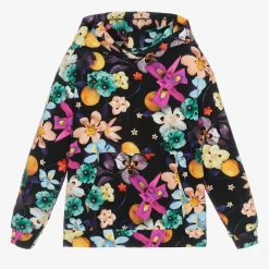 Molo Tops*Girls Black Cotton Floral Hoodie