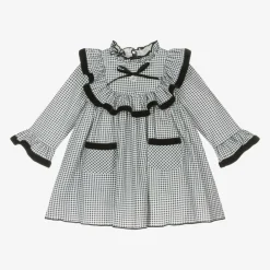 Foque Dresses*Girls Black Cotton Gingham Dress