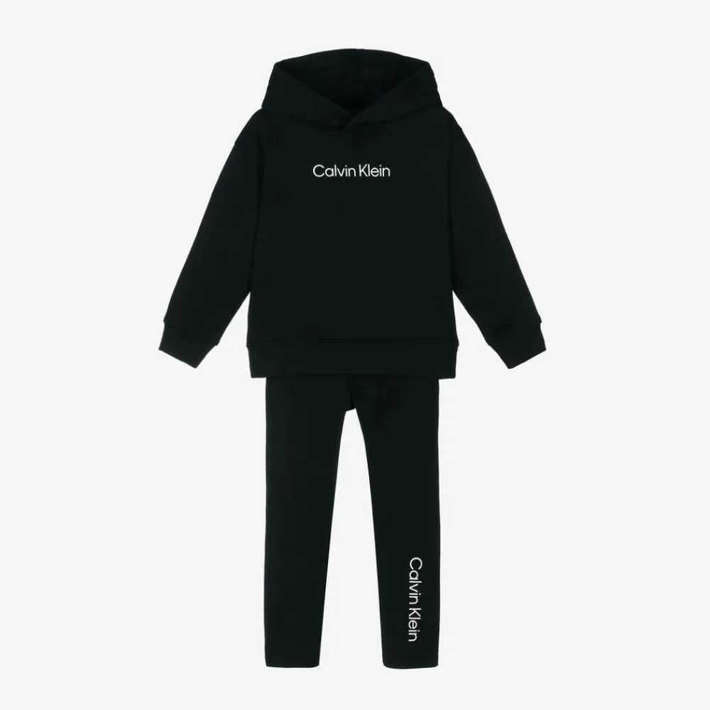 Calvin Klein Outfit Sets*Girls Black Cotton Hoodie & Leggings Set