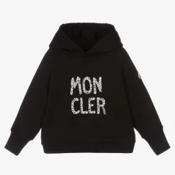 Moncler Enfant Tops*Girls Black Cotton Logo Hoodie
