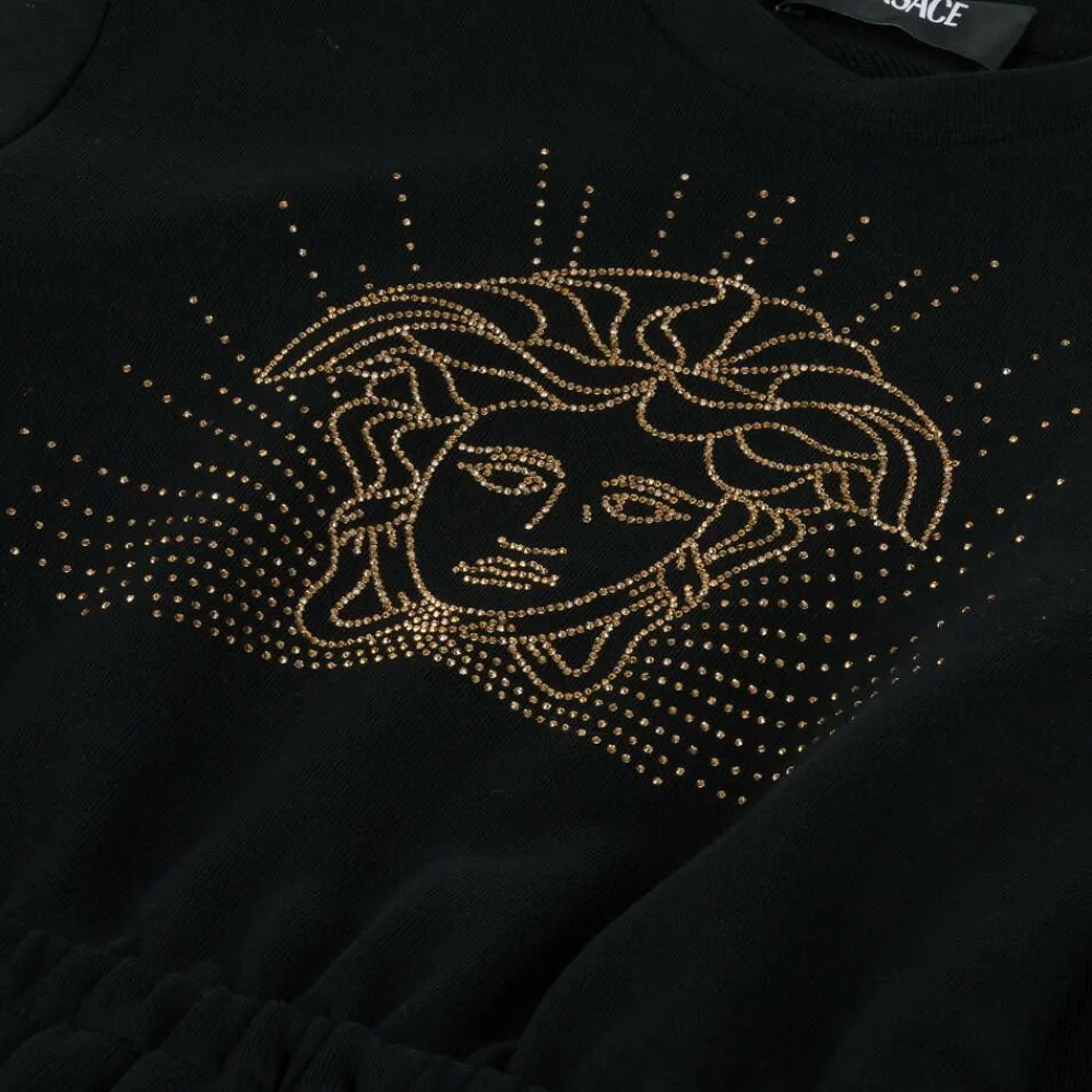 Versace Dresses*Girls Black Cotton Medusa Dress