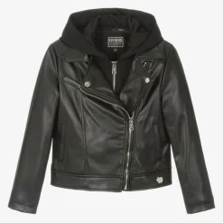 Guess Coats & Jackets*Girls Black Faux Leather Biker Jacket
