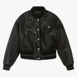 Givenchy Coats & Jackets*Girls Black Faux Leather Bomber Jacket