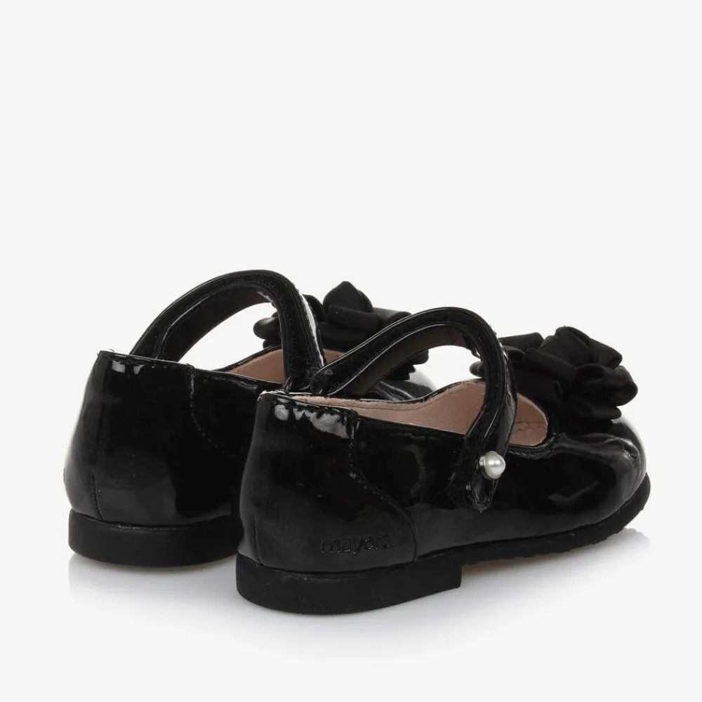 Mayoral Bar Shoes|Bar Shoes*Girls Black Faux Patent Leather Shoes