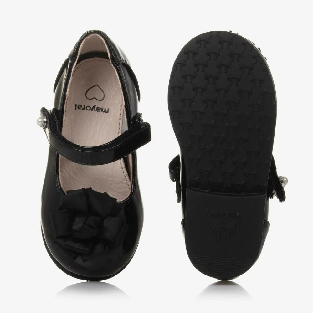 Mayoral Bar Shoes|Bar Shoes*Girls Black Faux Patent Leather Shoes