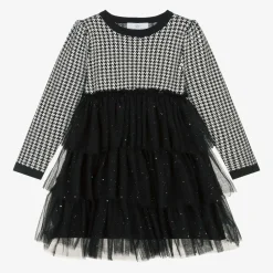 Beau KiD Dresses*Girls Black Houndstooth Knitted Dress