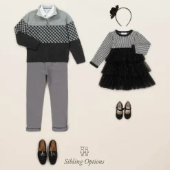 Beau KiD Dresses*Girls Black Houndstooth Knitted Dress