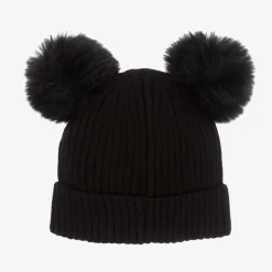 Guess Hats*Girls Black Knit Pom-Pom Hat