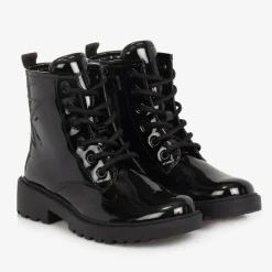 Geox Boots*Girls Black Lace-Up Patent Boots