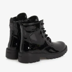 Geox Boots*Girls Black Lace-Up Patent Boots