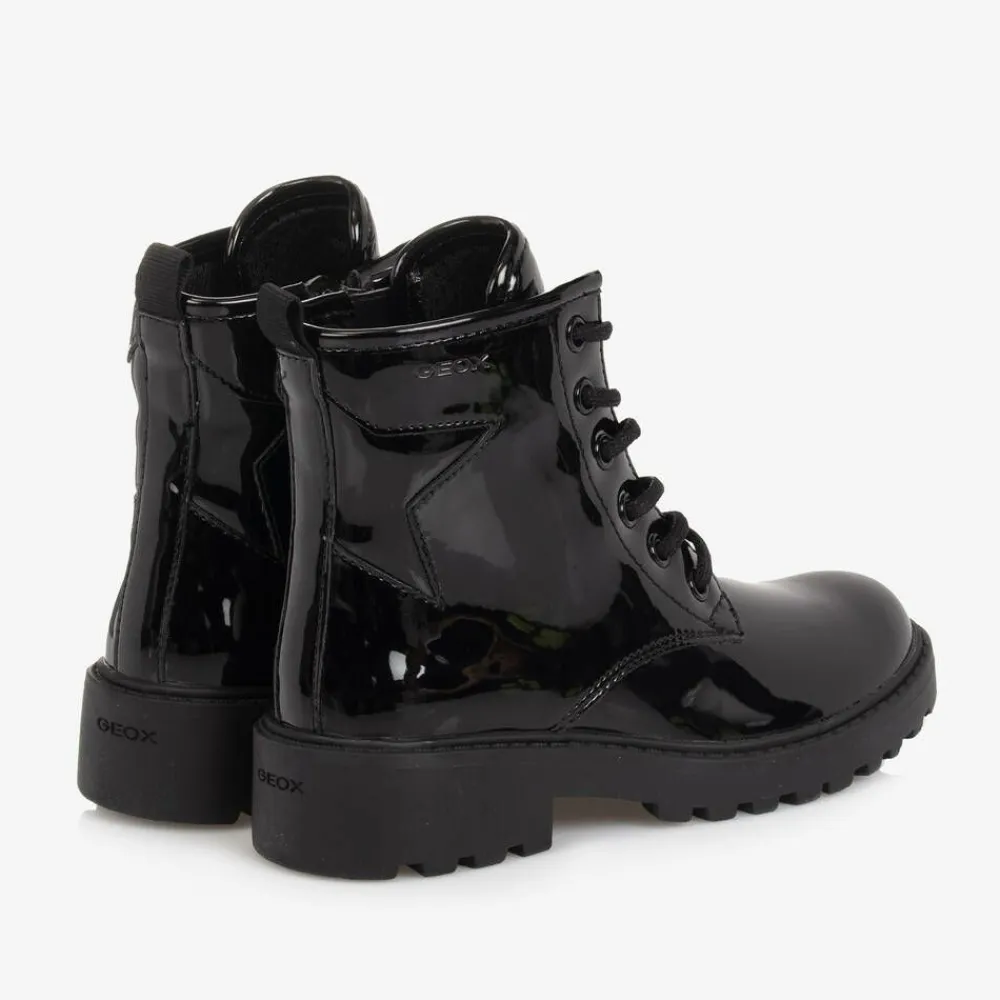 Geox Boots*Girls Black Lace-Up Patent Boots