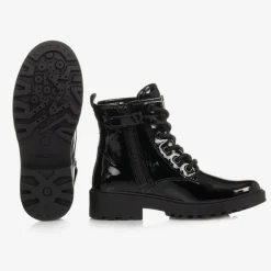 Geox Boots*Girls Black Lace-Up Patent Boots