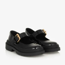 Versace Bar Shoes|Bar Shoes*Girls Black Leather Greca Bar Shoes