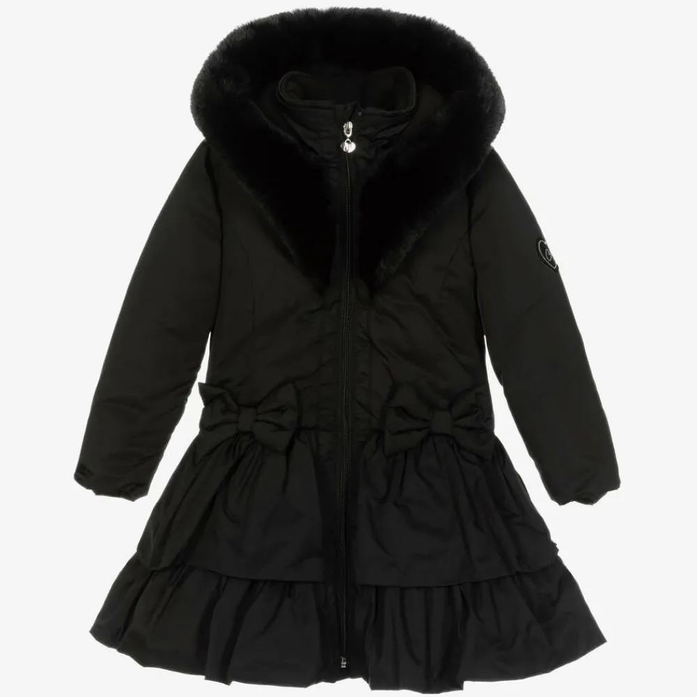 A Dee Coats & Jackets*Girls Black Padded Ruffle Hooded Coat
