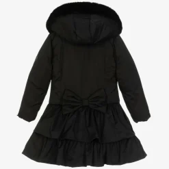 A Dee Coats & Jackets*Girls Black Padded Ruffle Hooded Coat