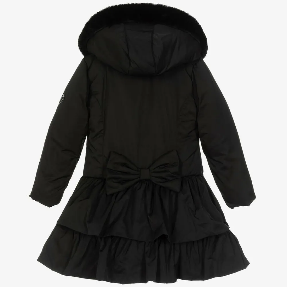 A Dee Coats & Jackets*Girls Black Padded Ruffle Hooded Coat