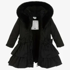 A Dee Coats & Jackets*Girls Black Padded Ruffle Hooded Coat